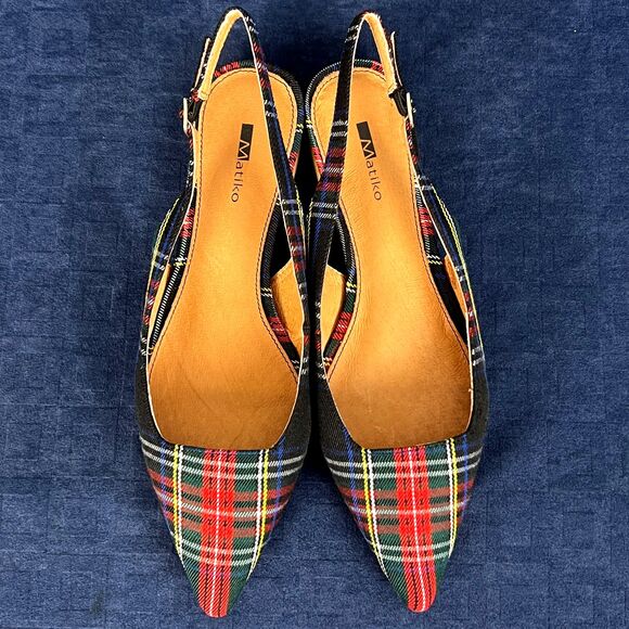 Matiko Lori Slingback Flats Green Tartan Women’s 7.5 / EU 38 Pointed Toe NIB - Picture 4 of 8